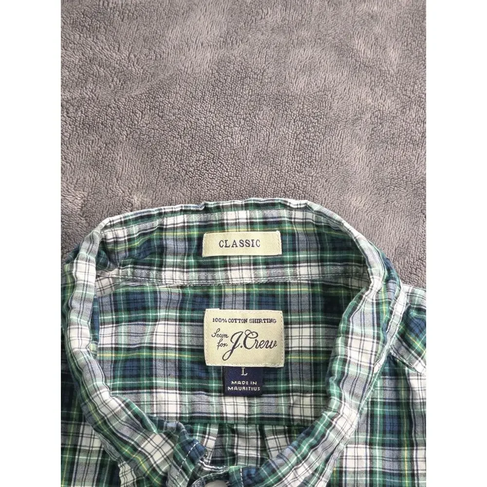 J.Crew Classic Men's Sz L Plaid Button Down Shirt Green Blue Casual 100% Cotton